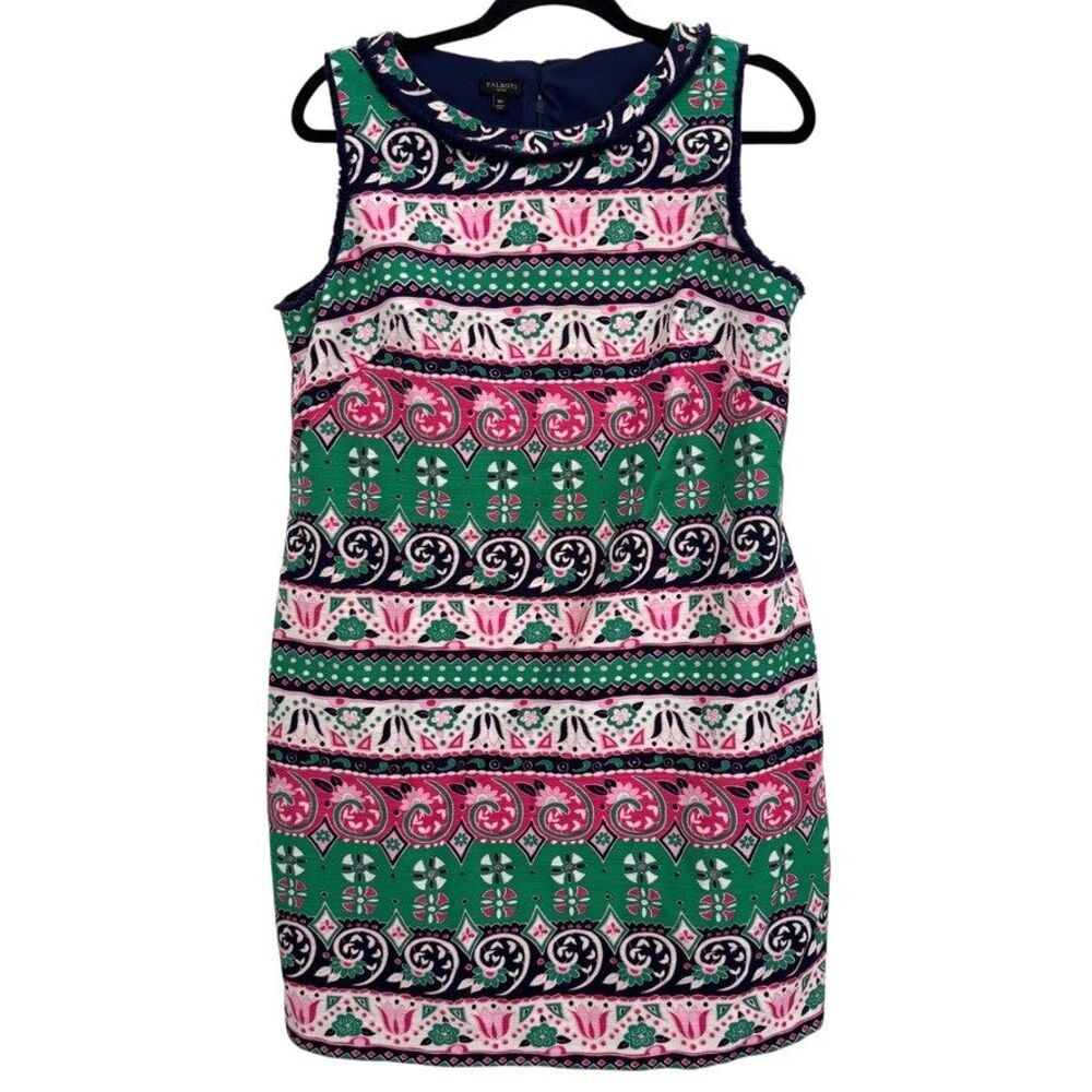TALBOTS $129 Sz 16p Fringe Trim Vibrant Floral Stripe Lined Dress Easter Preppy - Picture 2 of 7